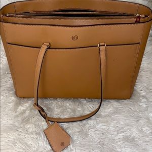 Tory Burch Beige Robinson Saffiano Leather Tote.